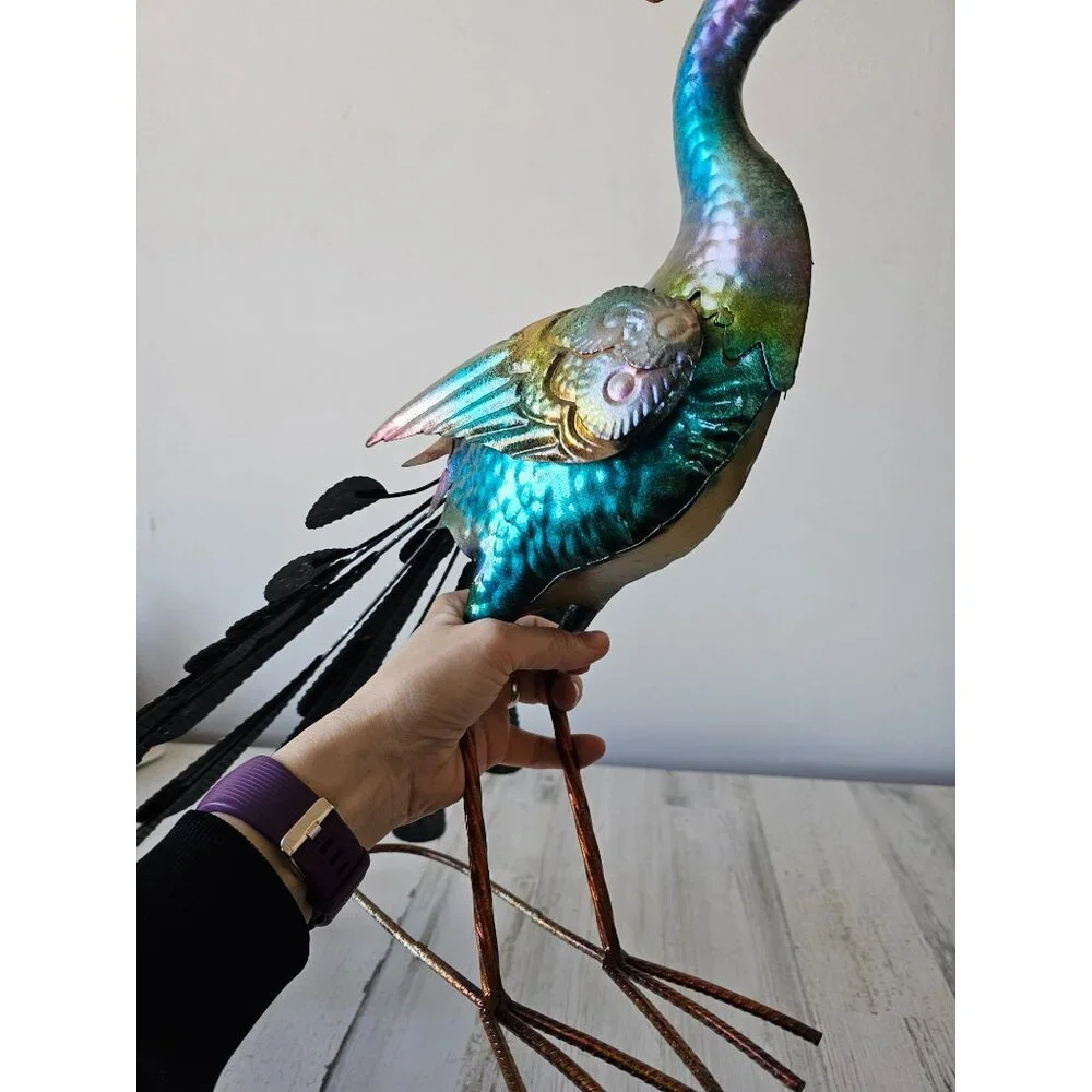 Metal peacock bird lawn decor large life size colorful blue unique large peacock